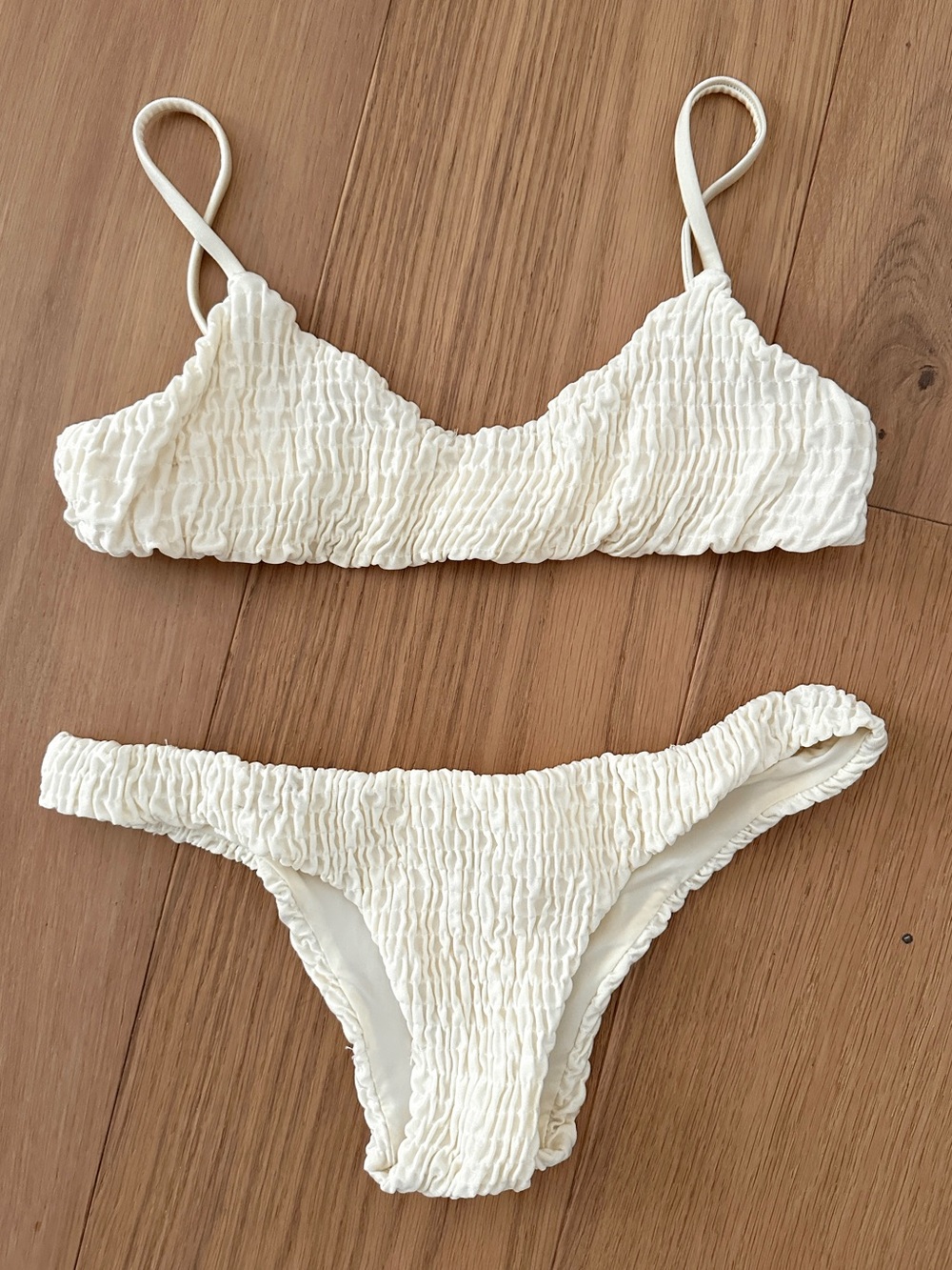 Solid & Striped The Rachel Bikini Set in Pearl Ruched XS